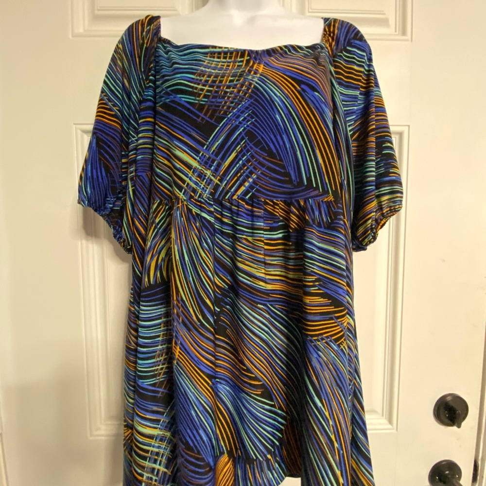 T7- IOLANI MultiColor Abstract Printed Knit Baby Doll Blouse